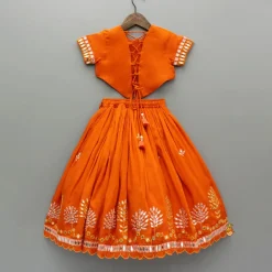 Outlet Orange Faux Mirror Embroidered Top And Lehenga Ethnic Wear | Lehengas & Ghagras