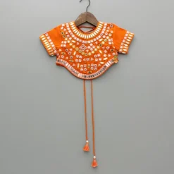 Outlet Orange Faux Mirror Embroidered Top And Lehenga Ethnic Wear | Lehengas & Ghagras