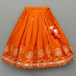 Outlet Orange Faux Mirror Embroidered Top And Lehenga Ethnic Wear | Lehengas & Ghagras