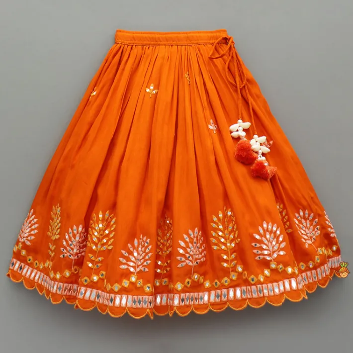 Outlet Orange Faux Mirror Embroidered Top And Lehenga Ethnic Wear | Lehengas & Ghagras