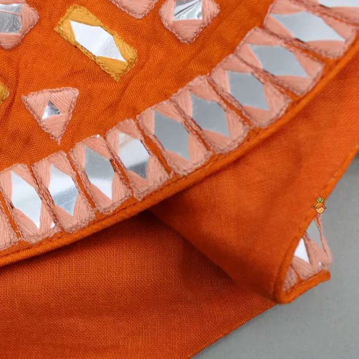 Outlet Orange Faux Mirror Embroidered Top And Lehenga Ethnic Wear | Lehengas & Ghagras