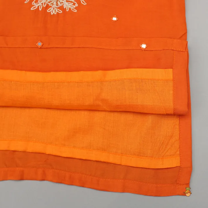 Discount Orange Faux Mirror Work Kurta With Pyjama BOY Indian Ethnic Wear | Ethnic Sets