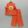 Hot Orange Floral Applique Kurti And Palazzo Ethnic Wear | Palazzos & Shararas