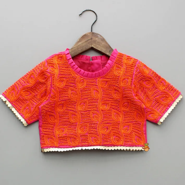 Fashion Orange Hand Embroidered Pink Top With Lehenga And Dupatta Ethnic Wear | Lehengas & Ghagras