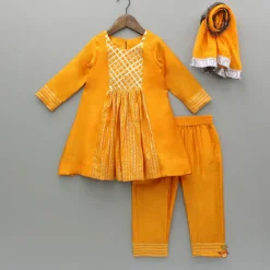 Sale Orange Kurti With Gota Lace Detailing And Pant With Matching Dupatta Ethnic Wear | Churidars & Salwars