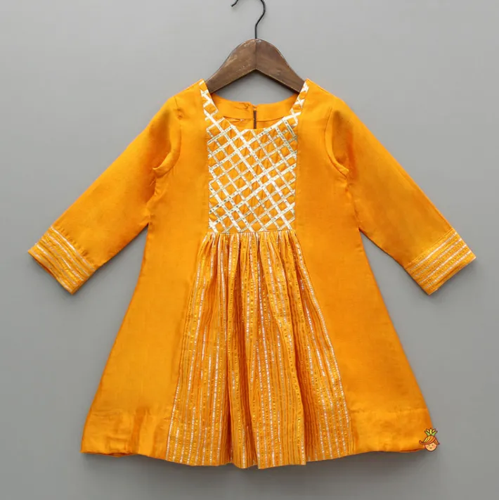 Sale Orange Kurti With Gota Lace Detailing And Pant With Matching Dupatta Ethnic Wear | Churidars & Salwars