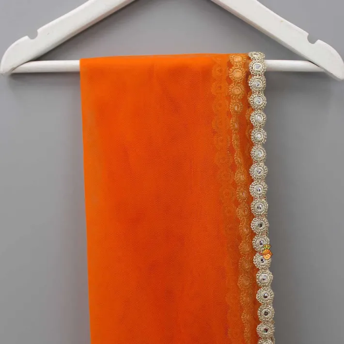 Discount Orange Net Lace Work Dupatta Ethnic Wear