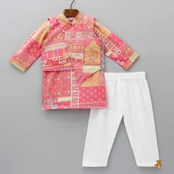 Discount Orange Printed Kurta With Jacket And Pyjama BOY Indian Ethnic Wear | Ethnic Sets