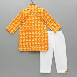 Hot Orange Printed Kurta With One Side Flap And Pyjama BOY Indian Ethnic Wear | Ethnic Sets