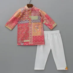 Discount Orange Printed Kurta With Jacket And Pyjama BOY Indian Ethnic Wear | Ethnic Sets