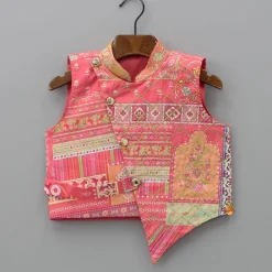 Discount Orange Printed Kurta With Jacket And Pyjama BOY Indian Ethnic Wear | Ethnic Sets