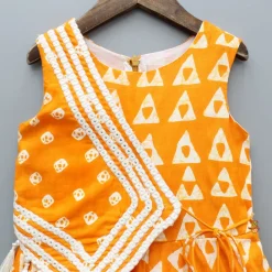Clearance Orange Printed Kurti With Faux Mirror Work Flap Ethnic Wear | Kurtis & Jumpsuits