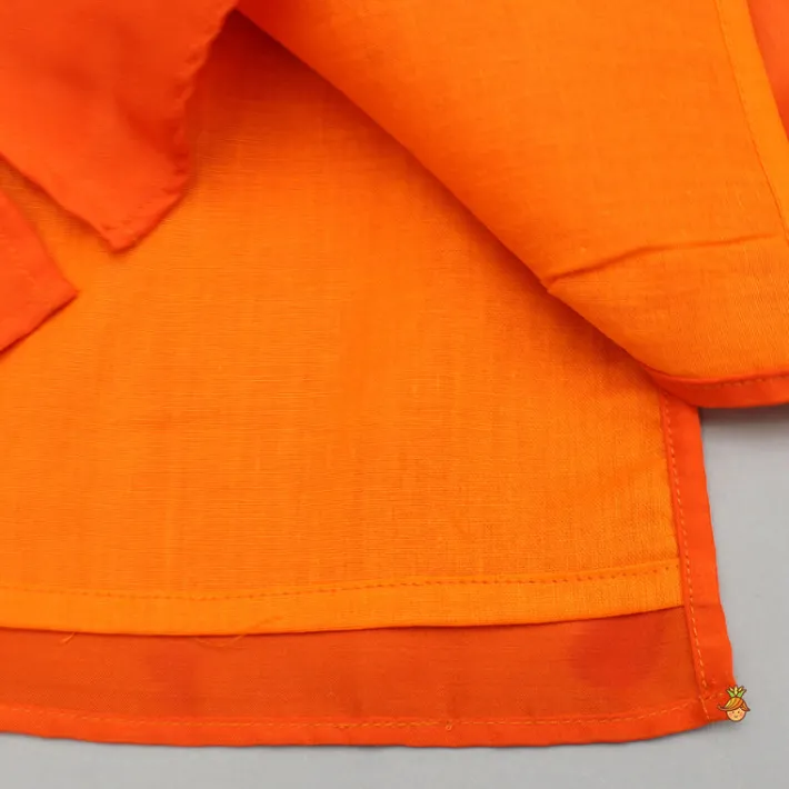New Orange Stylish Draped Printed Flap Kurta And Pyjama BOY Indian Ethnic Wear | Ethnic Sets