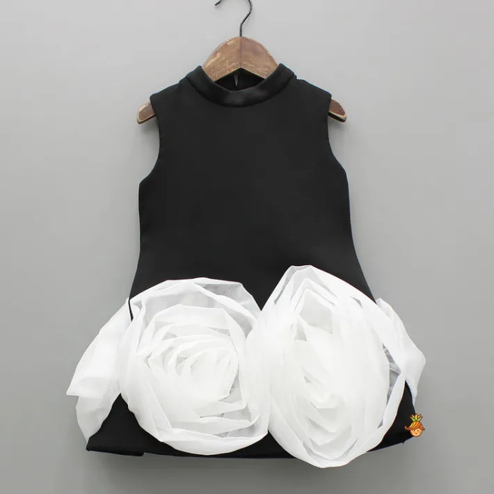 Fashion Organza Flower Detailed Black Dress Dresses & Sets | Dresses