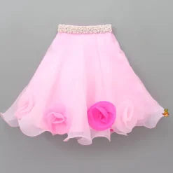Fashion Organza One Shoulder Pink Top And Flower Adorned Flared Lehenga Ethnic Wear | Lehengas & Ghagras