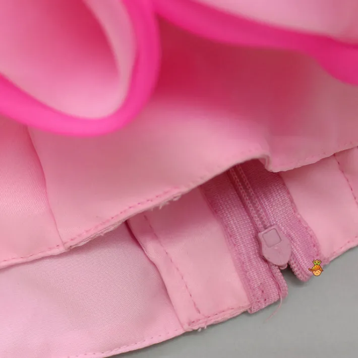 Fashion Organza One Shoulder Pink Top And Flower Adorned Flared Lehenga Ethnic Wear | Lehengas & Ghagras