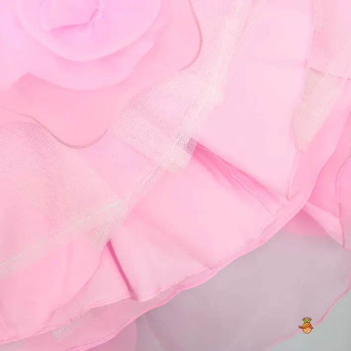 Fashion Organza One Shoulder Pink Top And Flower Adorned Flared Lehenga Ethnic Wear | Lehengas & Ghagras