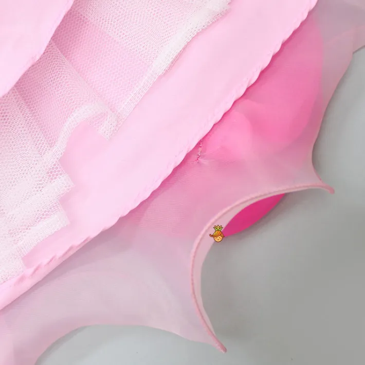 Fashion Organza One Shoulder Pink Top And Flower Adorned Flared Lehenga Ethnic Wear | Lehengas & Ghagras