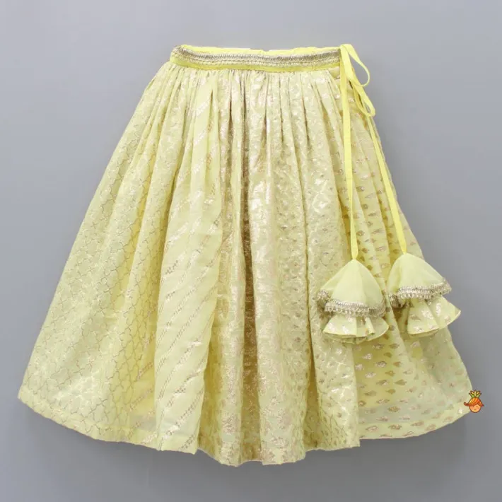 Online Organza Triple Layered Flap Pastel Yellow Top And Zari Embroidered Lehenga Ethnic Wear | Lehengas & Ghagras