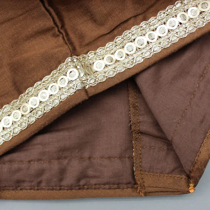Outlet Organza Triple Layered Flap Brown Top And Zari Embroidered Lehenga Twinning Sets | Ethnic Wear