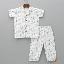New Owl Printed Off White Sleepwear BOY Sleep Wear | Sleepwear