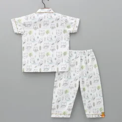 New Owl Printed Off White Sleepwear BOY Sleep Wear | Sleepwear