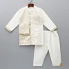 Sale Patch Pocket Detail Chanderi Embroidered Cream Attached Flap Kurta And Pyjama BOY Twinning Sets | Indian Ethnic Wear
