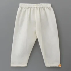 Sale Patch Pocket Detail Chanderi Embroidered Cream Attached Flap Kurta And Pyjama BOY Twinning Sets | Indian Ethnic Wear