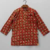 Best Patch Pocket Detail Hand Block Printed Red Ochre Kurta BOY Twinning Sets | Indian Ethnic Wear