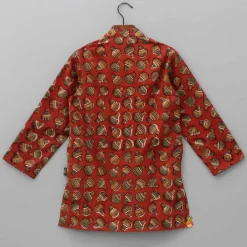 Best Patch Pocket Detail Hand Block Printed Red Ochre Kurta BOY Twinning Sets | Indian Ethnic Wear