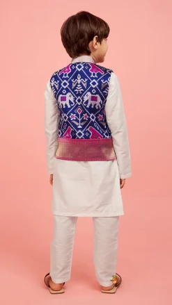 Outlet Patola Printed Royal Blue Jacket With Kurta And Pyjama BOY Indian Ethnic Wear | Ethnic Sets