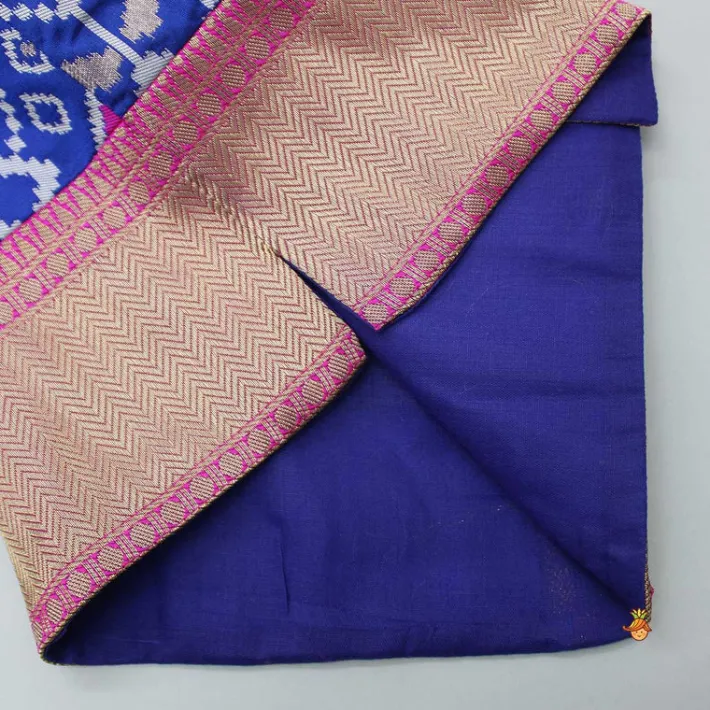 Outlet Patola Printed Royal Blue Jacket With Kurta And Pyjama BOY Indian Ethnic Wear | Ethnic Sets