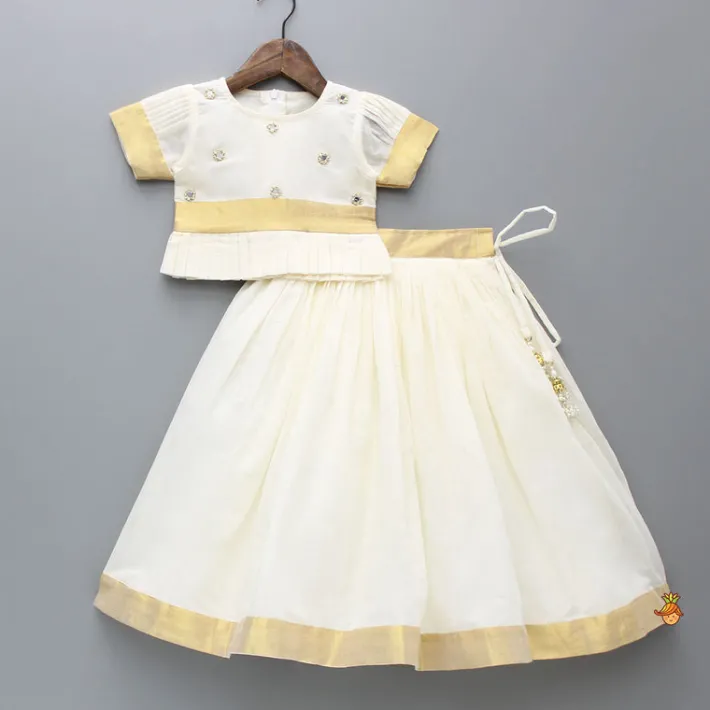 Outlet Pattu Pavadai Lehenga Set With Hair Accessories And Potli Bag Ethnic Wear | Lehengas & Ghagras