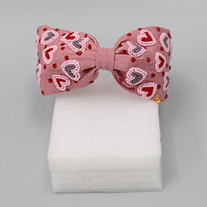 New Peach Cute Sweet Heart Embroidered Hair Band Hair Accessories | Hair Bands