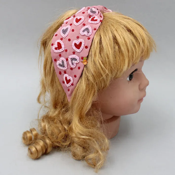 New Peach Cute Sweet Heart Embroidered Hair Band Hair Accessories | Hair Bands