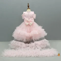Outlet Peach Embellished Detachable Trail Dress And Bow With Sling Bag Dresses & Sets | Dresses