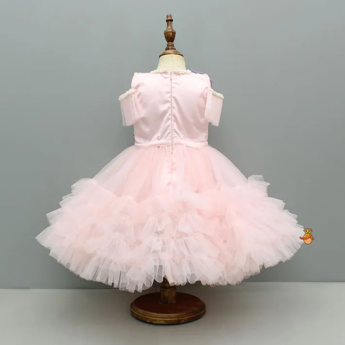 Outlet Peach Embellished Detachable Trail Dress And Bow With Sling Bag Dresses & Sets | Dresses