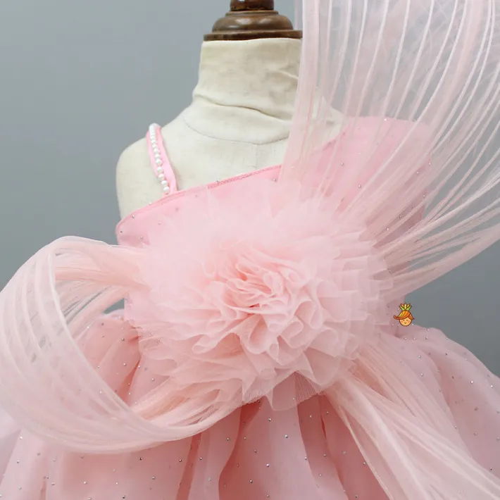 Best Peach Embellished One Shoulder Gown Dresses & Sets | Gowns