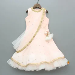 Sale Peach Embroidered Gown With Draped Dupatta Ethnic Wear | Sarees & Anarkalis