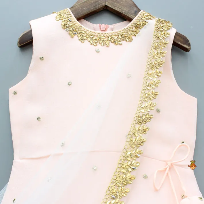 Sale Peach Embroidered Gown With Draped Dupatta Ethnic Wear | Sarees & Anarkalis