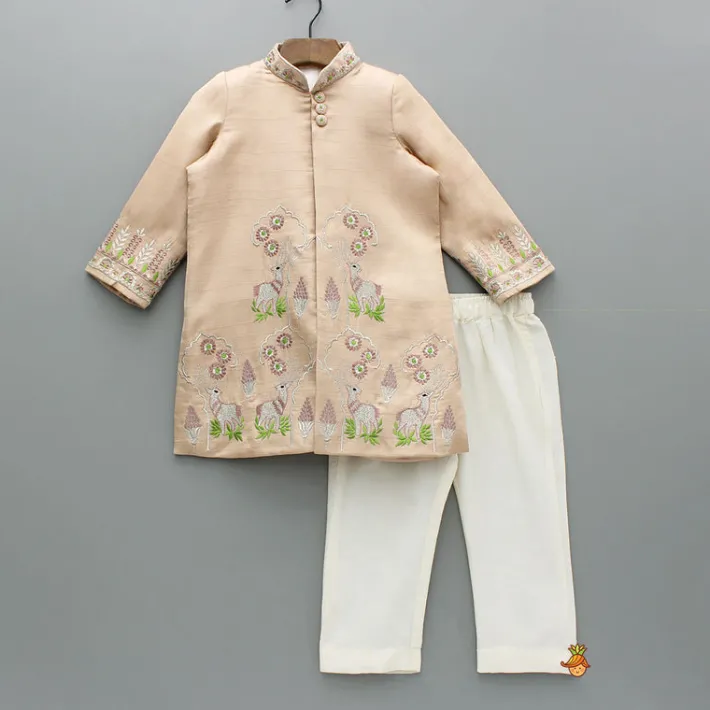Fashion Peach Embroidered Sherwani And Pyjama BOY Indian Ethnic Wear | Sherwani Sets