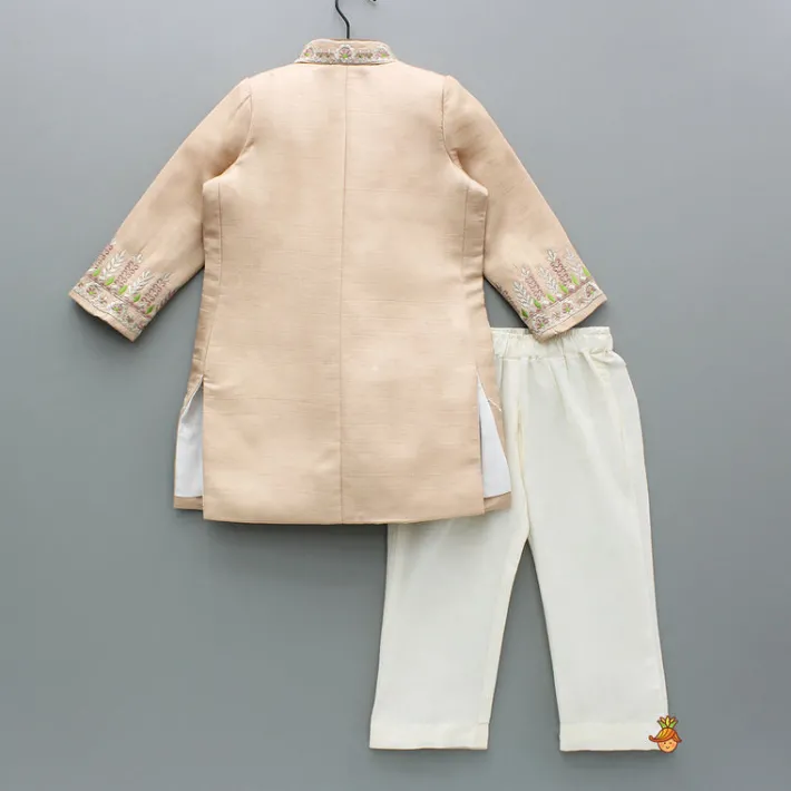 Fashion Peach Embroidered Sherwani And Pyjama BOY Indian Ethnic Wear | Sherwani Sets
