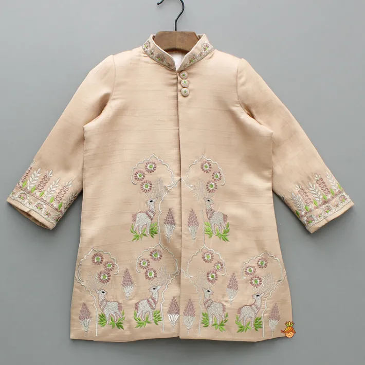Fashion Peach Embroidered Sherwani And Pyjama BOY Indian Ethnic Wear | Sherwani Sets