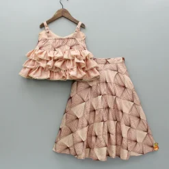 Outlet Peach Embroidered Strappy Ruffle Layered Top and Lehenga Ethnic Wear | Lehengas & Ghagras