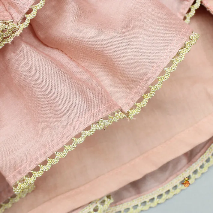 Outlet Peach Embroidered Strappy Ruffle Layered Top and Lehenga Ethnic Wear | Lehengas & Ghagras