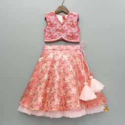 Clearance Peach Embroidered Top And Lehenga With Dupatta Ethnic Wear | Lehengas & Ghagras