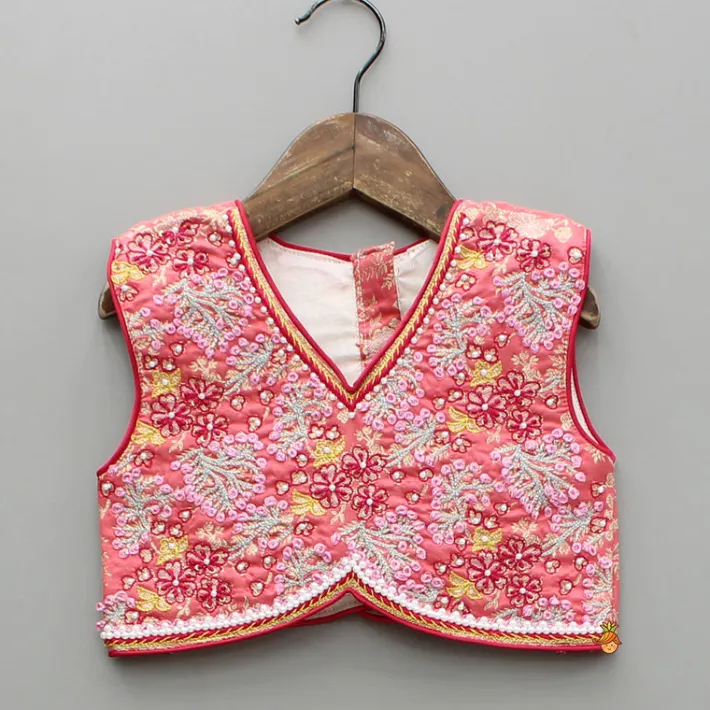 Clearance Peach Embroidered Top And Lehenga With Dupatta Ethnic Wear | Lehengas & Ghagras