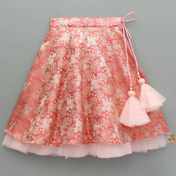 Clearance Peach Embroidered Top And Lehenga With Dupatta Ethnic Wear | Lehengas & Ghagras