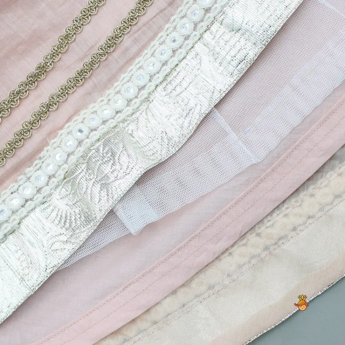 Sale Peach Faux Mirror Embroidered Top And Lehenga With Dupatta Ethnic Wear | Lehengas & Ghagras