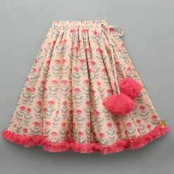 Best Peach Floral Printed Crop Top With Lehenga And Net Dupatta Ethnic Wear | Lehengas & Ghagras